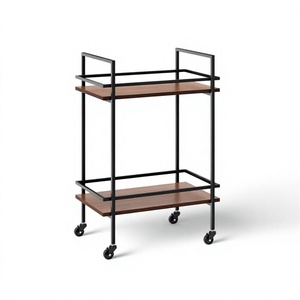 Metal Iron Bar Cart Trolly With <b>Moving</b> Wheel Classic Design Trolly Metal Bar Cart 2 Shelves Hotel Serving Bar Cart - Product Image 1