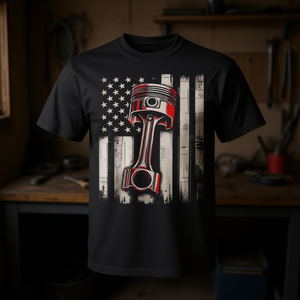 T-shirt vintage con bandiera americana e pistone, unisex, a maniche corte, girocollo, per adulti, abbigliamento promozionale - Product Image 4