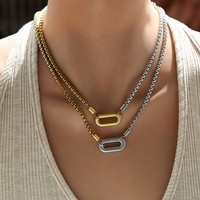Collier chaîne clavicule Zooying Fashion 2025 style rétro simple, mélange de couleurs, avec bouton en acier inoxydable plaqué or, chaîne boîte