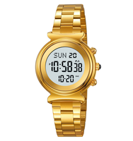 Montres électroniques Skmei 2408, nouvelle arrivée, chronomètre, compte à rebours, bracelet en acier inoxydable, boîtier rond en alliage, montre numérique pour femme