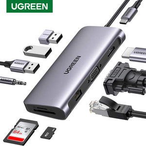 1 यूएसबी सी हब डॉकिंग स्टेशन एडाप्टर 4K hdmi और vga दोहरी निगरानी 1Gbps ईथरनेट 100w pd 3 3.0 पोर्ट 3.5mm ऑडियो जैक - Product Image 1