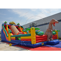Parcours d'obstacles gonflable personnalisé sur le thème des dinosaures avec toboggan, château gonflable commercial en PVC pour parc d'attractions extérieur pour enfants