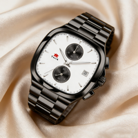 Montre de luxe pour homme noire, chronographe analogique à quartz ETA, calendrier, étanche, bracelet en acier inoxydable, style professionnel, bureau