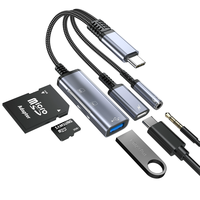 Adaptateur USB C OTG 5 en 1 Type-C vers USB + Type-C 10W Charge + Écouteurs 3,5 mm + Lecteur de Cartes SD/TF pour Téléphones Portables 15-17