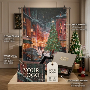 <span class=keywords><strong>Tapisserie</strong></span> tissée scène nocturne de la ville de Noël avec franges, art mural de rue hivernale enneigée, décoration murale, motif personnalisé OEM/ODM - Product Image 3