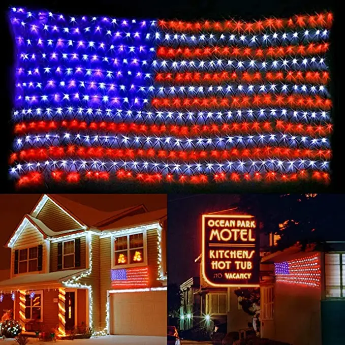 Lampu Bendera Amerika, 420 LED Super Terang Lampu Jaring Bendera, Tahan Air Lampu Bendera AS untuk Hari Kenangan Hari Kemerdekaan 4 Juli