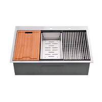 Évier de cuisine multifonctionnel noir insonorisé en acier inoxydable 304, style ferme, avec accessoires, finition PVD or, en promotion