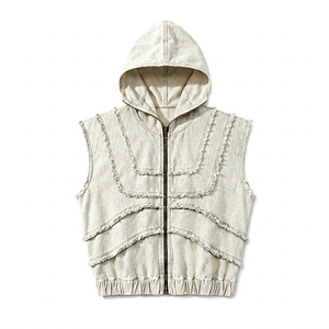 เสื้อกั๊กยีนส์มีฮู้ดแขนกุดสำหรับผู้ชายสไตล์สตรีทแวร์ - Product Image 1
