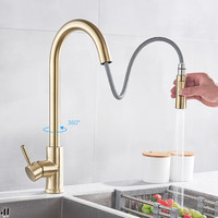 Robinet de cuisine doré poli, mitigeur d'évier extractible, robinet d'eau à poignée unique, valve céramique thermostatique, rotation à 360°, robinet de douche