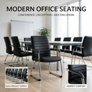 Silla Ejecutiva <span class=keywords><strong>de</strong></span> <span class=keywords><strong>Oficina</strong></span> con Base Cantilever y Reposabrazos Fijos <span class=keywords><strong>de</strong></span> Cuero PU Negro, Esponja <span class=keywords><strong>de</strong></span> Alta Densidad, <span class=keywords><strong>para</strong></span> Sala <span class=keywords><strong>de</strong></span> Conferencias y Uso Escolar - Product Image 2