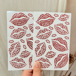 1 Feuille d'autocollants de tatouage 3D sexy en forme de lèvres rouges et roses, visage, yeux, corps, avec strass, pour la Saint-Valentin, maquillage de fête, décoration - Product Image 4