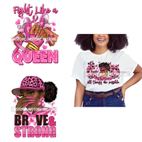 Afro Woman Pink Fight Like A Queen Hope Blessed Breast Cancer Awareness DTF Iron On Transfer Stickers Ready To Press For Hoodies