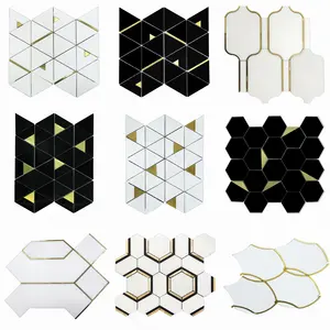 Luxe Hexagon Mozaïek Badkamer Tegel Keuken Backsplash Thassos Wit Stone Gold Metal Koper Messing Waterjet Marmer Mozaïek Tegel