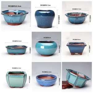 Pot Bonsai Keramik Blue Round Shape Bonsai Pots Mini Terracotta Pot Retro Plant Pot