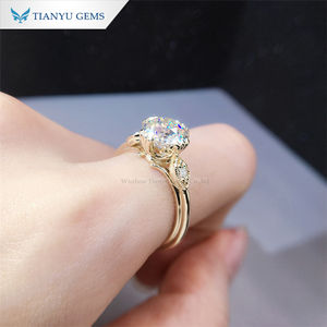 Haiktianyu — anneau gemmes en or jaune, 2ct, ancienne pierre européenne, momanite 14k 18k, anneau de côté pour mariage - Product Image 2