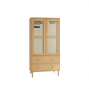 SENJABINT NLACDOEG Armadio in Legno Massello 35.4x21.7x68.9 Effetto Rattan Marrone 2 Cassetti Arredamento Camera da Letto - Product Image 1