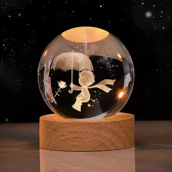 3D-Kunst Kristallkugel Nachtlampe leuchtende Kristallkugel Dekoration Solarsystem Led-Nachtlichter Schreibtisch-Hausdekoration