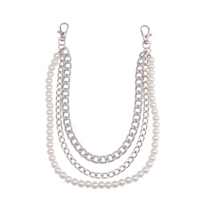 โซ่คาดเอวโลหะสองชั้นสไตล์ยุโรปอเมริกันแบบเรโทร ประดับมุกเทียมสีเงินขาว แฟชั่นเครื่องประดับร่างกายสำหรับใส่ทุกวัน - Product Image 5