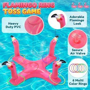 Inflatable Flamingo <b>Ring</b> <b>Toss</b> <b>Game</b> with 4 Heads and Multi-Colored <b>Rings</b> - Product Image 3
