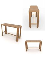 Ensemble de table de bar d'extérieur de luxe naturel avec chaises de bar en bois tressé, hauteur comptoir, mobilier de patio pour villa, complexe hôtelier, jardin