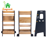Tour d'apprentissage pliable pour enfants, Montessori, marchepied d'aide en cuisine pour tout-petits, barrières de sécurité, bois massif, design rectangulaire moderne