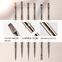 Lot de 6 pinceaux professionnels de luxe à manche métallique, ovales/à pointe fine, pour nail art, peinture acrylique, gel UV, couleurs, stylo de construction et de dessin en nylon
