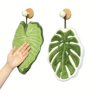 Toalla de Mano Ovalada de Felpa de Coral Personalizada con Diseño de Hojas, Secado Rápido, Absorbente, con Gancho para Colgar sin Dejar Rastro, para Cocina y Baño - Product Image 1