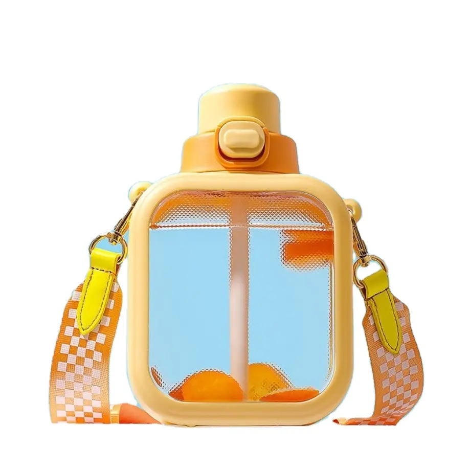Neuer Schlussverkauf Kinder quadratische Wassertasse 700 ml tragbares Trageband kreative Babynahrungsmittel frei von BPA