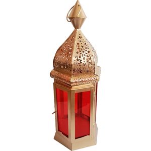 Fer suspendu hexagone noël décoratif bougeoirs lanterne nouveauté et créative en métal lanterne de table pour patio extérieur rouge - Product Image 6