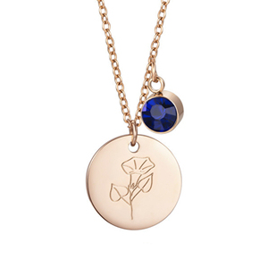 Nuovo Design Collana con Ciondolo in Cristallo Grezzo e <span class=keywords><strong>Fiore</strong></span> del Mese di Nascita, Gioiello in Acciaio Inossidabile - Product Image 6