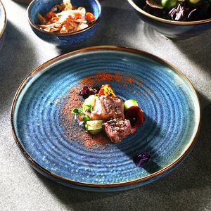 Service de table de restaurant en porcelaine, vaisselle en céramique artisanale, assiettes, tasses, vaisselle en grès, bol, vaisselle en céramique durable de couleur bleue - Product Image 6