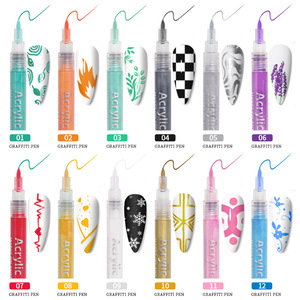 ปากกาเพ้นท์เล็บลายกราฟฟิกกันน้ำ ดีไซน์ยอดนิยม 12 สี สำหรับทำเล็บเจลอะคริลิค เหมาะสำหรับร้านเสริมสวย - Product Image 2