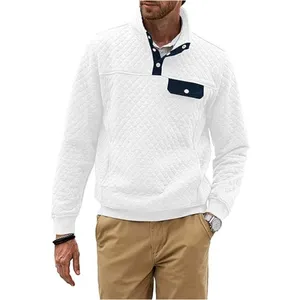 Custom Men's Quilted Sweatshirt Casual Long Sleeve Outdoor Stand Collar Button Pullover Sweatshirts