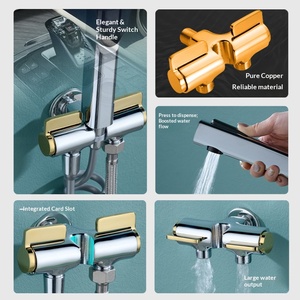 Pulvérisateur <span class=keywords><strong>de</strong></span> bidet mural moderne en laiton électroplaqué or avec pistolet <span class=keywords><strong>de</strong></span> chasse d'<span class=keywords><strong>eau</strong></span> pour toilettes et robinet d'angle un entrée deux sorties - Product Image 3