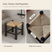 Tabouret de douche moderne avec assise tressée, cadre noir, banc de bain pour salle de douche, spa et mobilier de maison