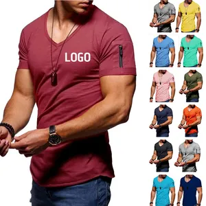 도매 남자 체육관 압축 셔츠 일반 빈 V 넥 티 셔츠 남성 T 셔츠 플러스 사이즈 짧은 소매 티셔츠