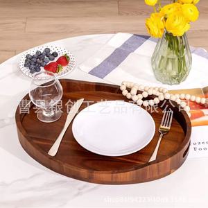 Plateau de service rond en bois Yinchuang avec poignée pour le thé, les desserts, les gâteaux, finition naturelle non finie - Product Image 4