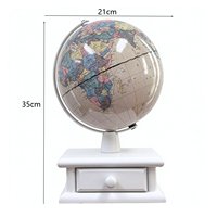 Globo Terráqueo Vintage de 20 cm con Cajón de Almacenamiento, Base de Madera Maciza, Soporte Metálico, Mapa Mundial en Papel HD, Decoración Educativa, Regalo para Oficina