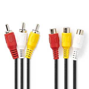 Composite <b>Video</b> <b>Cable</b> 3x RCA Male To 3x RCA Female 2m Black - Product Image 1