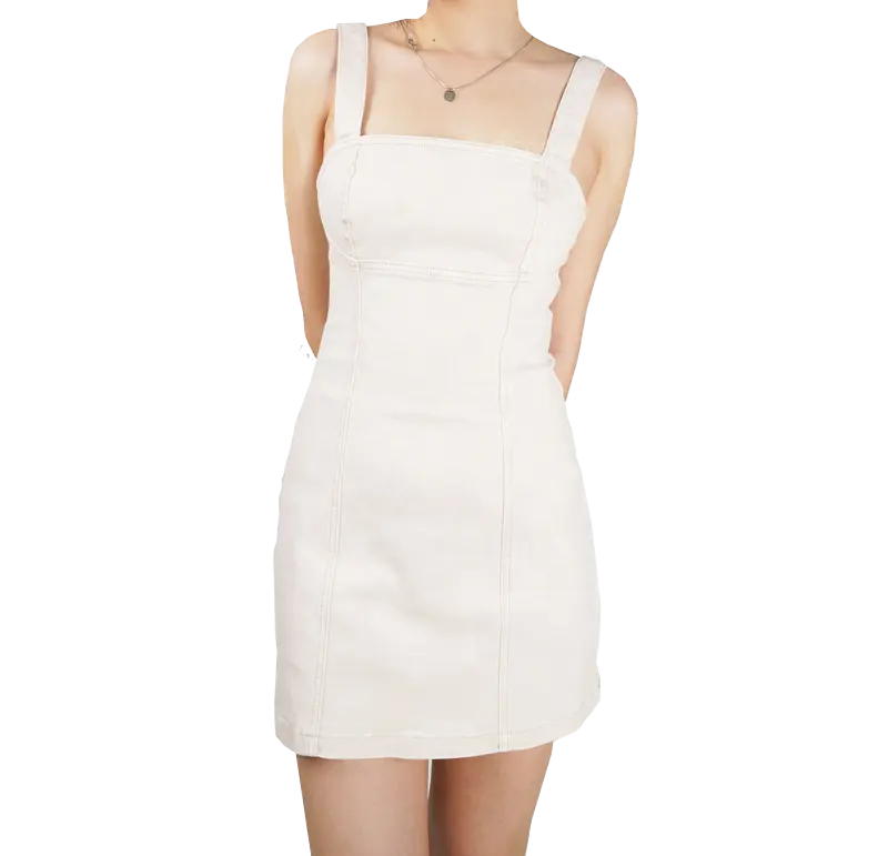Women Dress White Denim Popular Denim Mini Dress Eco-Friendly Fabric Casual Wear Summer Skirt Ivory