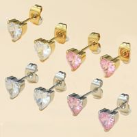 Boucles d'oreilles clous en cuivre serties de zircon en forme de cœur, zircon blanc rose, dos papillon, pour femmes, vente en gros, fabricant