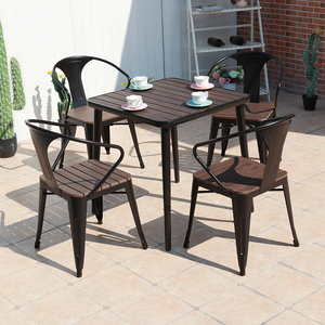 Kim loại + tái chế nhựa gỗ ngoài trời bàn ăn đồ gỗ ngoài trời đặt Bàn cà phê bằng gỗ ghế - Product Image 5