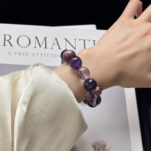 Pulsera de cuentas redondas de amatista brasileña natural y oro, modelo BF807 - Imprescindible para exámenes, graduación, regalo de negocios para mujer - Product Image 4