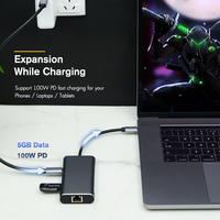 Docking Station OEM ODM 6 Port Tipe-C ke HDMI DisplayPort RJ45 PD 100W USB 3.0 Hub Casing Aluminium Alloy 6 in 1 USB-C Hub