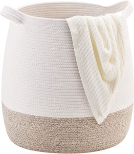 17 x 17 Inches Decorative Woven Cotton Rope Basket storage Blanket Basket Laundry Basket Hamper for organize