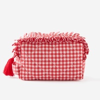 Großhandel Maßgefertigte Gingham-Muster Große Kosmetiktasche Organizer für Damen Schicke Rüschen-Toilettentasche Hautpflege Make-up Etui
