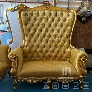 Manufacturing Non-Fading Royal Gold Leaf Living Room Furniture Set High Back Sofa