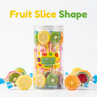 Gemengd fruit gesneden cartoon lolly op stokje, ronde plastic bak, individueel verpakt, groothandel, private label snack