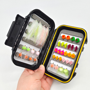 Kit de 38 piezas de huevos de pescado con <span class=keywords><strong>Flybox</strong></span> negro impermeable, moscas de trucha, señuelo de mosca de salmón de agua dulce para River Lake & Stream - Product Image 1