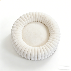 Luxury Faux Rabbit Fur Cream White Round Multiple Sizes Foam Filling Dog Bed Donut <strong>Pet</strong> <strong>Sofa</strong> for Sleeping - Product Image 5